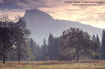 Morning light over Half Dome and the floor of  Yosemite Valley, Yosemite National Park, California