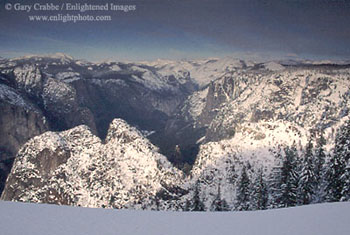 View over Yosemite Valley in winter, from Dewey Point, Yosemite National Park, California