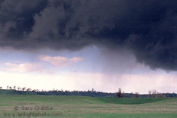 Squall line and developing microburst beneath dark grey cumulonimbus rainstorm cloud, California