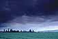 Dark grey rainstorm clouds over farmlands, California