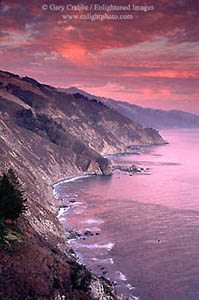 Alpenglow on storm clouds at sunset over the Big Sur Coast, Monterey County, California