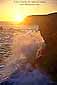 Wave crashing at sunset against coastal cliffs of the Marin Headlands, Golden Gate Nat'l Recreation Area, California