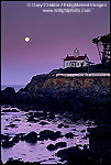 Photo: Full moon setting at dawn over Battery Point Lighthouse, Crescent City, Del Norte County, California