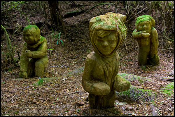 Photo: The Little People, redwood carvings from the story of Paul Bunyan, Trees of Mystery, Del Norte County, California