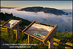 Photo: Educational information signs and coastal fog at sunrise over the mouth of the Klamath River, Redwood National Park, California