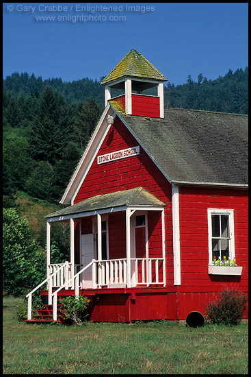 Photo: Old one-room red school house at Stone Lagoon, Humboldt County, California