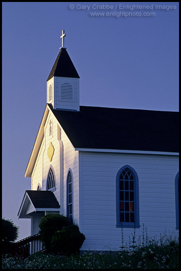 Photo: Sunset light on Church Steeple, Trinidad, Humboldt County, CALIFORNIA