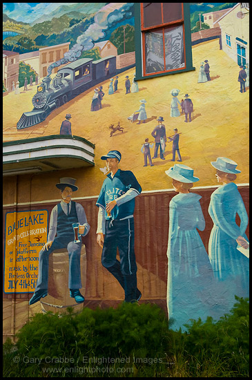 Photo: Painted wall mural showing victorian era life in the early 1900's, Blue Lake, Humboldt County, California