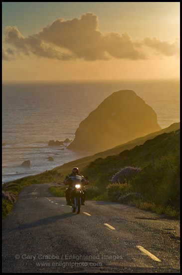 Photo: Motorcycle at sunset on the Mattole Road, at Cape Mendocino, on the Lost Coast, California 