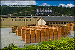 Picture: Stacked piles of wood boards at the Pacific Lumber Company Lumber Mill at Scotia, Humboldt County, California