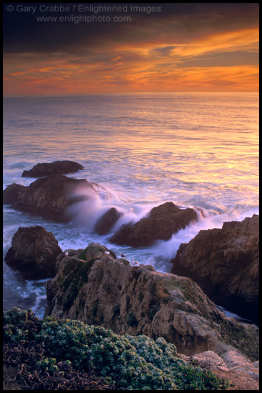 Picture: Sunset and waves at Bodega Head, Sonoma County Coast, California