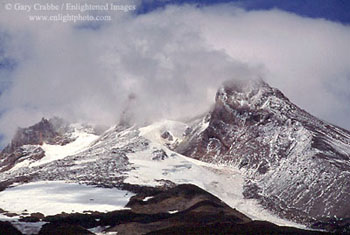 Early fall snow storm on the summit flanks of Mount Hood, as seen from Timberline Lodge, Mount Hood National Recreation Area, Oregon