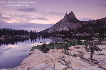 Evening light over Upper Cathedral Lake and Cathedral Peak, Yosemite National Park, California