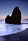 Moonset, surf, and seastack at Rodeo Beach, Marin Headlands, California