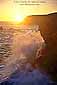 Wave crashing on coastal rock cliffs at sunset, Marin Headlands, Golden Gate National Recreation Area, Marin County, California