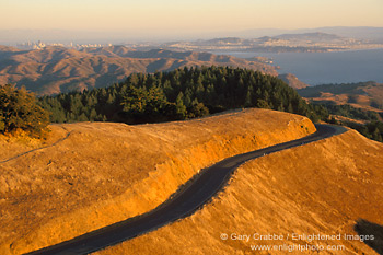 Image: Twisting curves on mountain road at sunset, Mount Tamalpais, Marin County, California