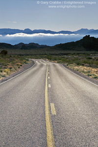 Image: Two lane desert highway through Valley of Fire State Park, Nevada