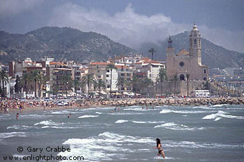 Coastal Mediteranian resort town of Sitges, near Barcelona, Spain