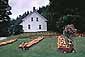 Pumpkins displayed in fall in front of colonial house, Berkshire region, Vermont