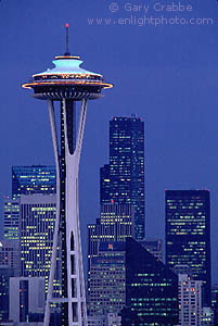 Evening light over the Space Needle and downtown Seattle, Washington