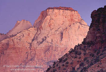Dawn light on the Sentinel, Zion Canyon, Zion National Park, Utah