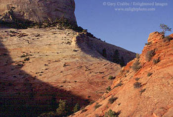 Sunset light on sandstone mesa, Zion - Mount Carmel Scenic Highway, Zion National Park, Utah