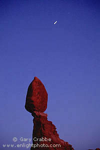 Evening light on Balanced Rock with Venus above, Arches National Park, Utah