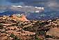 Fall snow storm on La Sal Mountains above the petrified sand dunes of Arches National Park, Utah