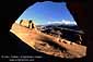 Delicate Arch seen through Frame Arch rock window, Arches National Park, Utah