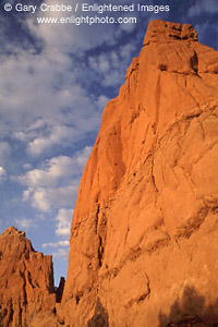 Sunset light on red rock spire in the Grand Parade, Kodachrome Basin State Park, Utah