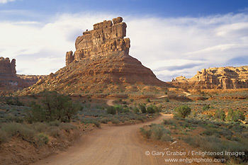 Picture: Dirt road below red rock butte, Valley of the Gods, Utah