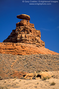 Picture: Mexican Hat, an eroded red rock stone formation, Utah