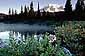 Mount Rainier volcano and alpine lake, Mount Rainier National Park, Cascasde Mountain Range, Washington