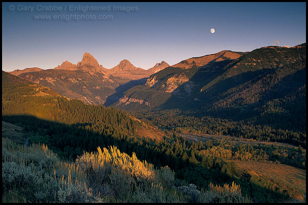 Photo: Moonrise at sunset over the Grand Tetons, from Targhee NF, on the west slope of the Teton Range, WYOMING