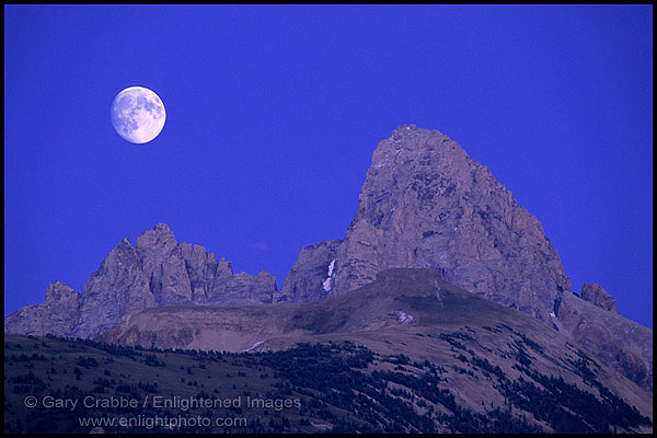 Photo: Moonrise over the Grand Teton, from Targhee NF, on the west slope of the Teton Range,, Wyoming