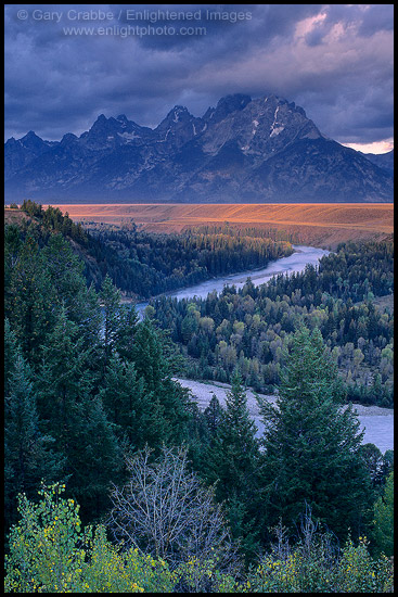 Stormy sunrise over the Grand Tetons from the Snake River Overlook, Grand Teton National Park, Wyoming