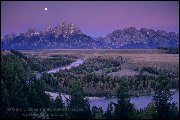 Photo: Moonset at dawn over the Teton Range and the Snake River, Grand Teton National Park, Wyoming