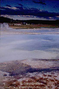 Mineral deposits at the edge of thermal hot spring, near the Firehole River, Biscuit Basin Geyser Area, Yellowstone National Park, Wyoming